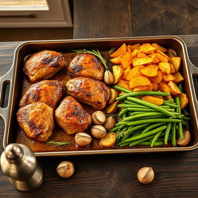 Baked Halal Chicken with Potatoes and Green Beans