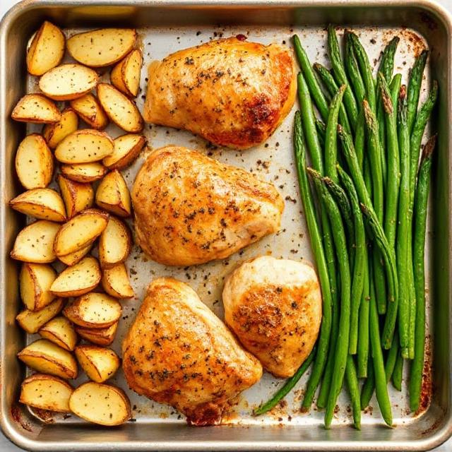 baked halal chicken with potatoes and green beans